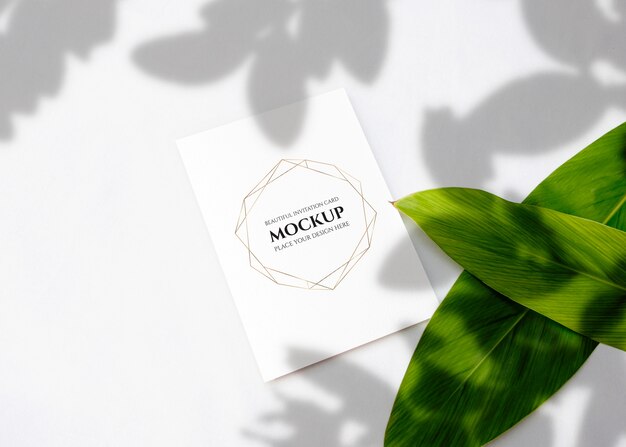 Invitation card mockup with leaves.