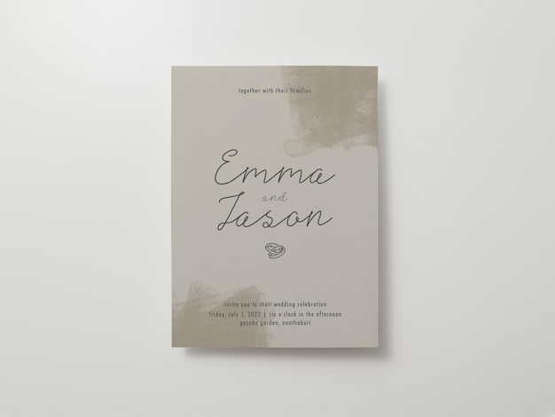 PSD invitation card template, wedding card mockup, 5x7 minimalist stationery mock-up.