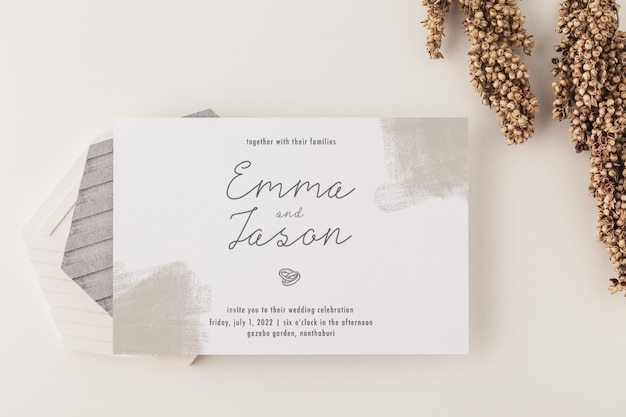 Invitation card template, wedding card mockup, 5x7 minimalist stationery mock-up.