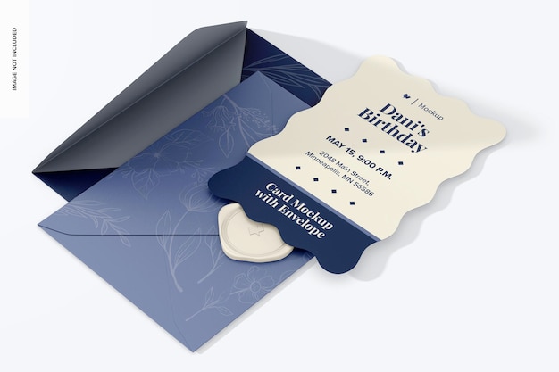 PSD invitation card with envelope mockup perspective