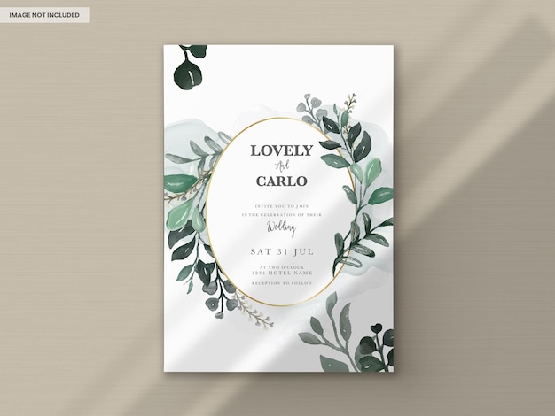 PSD invitation card with leaves and flowers watercolor