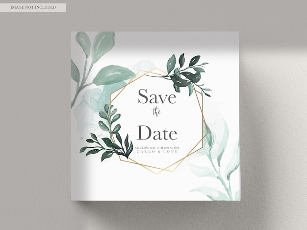 PSD invitation card with leaves and flowers watercolor