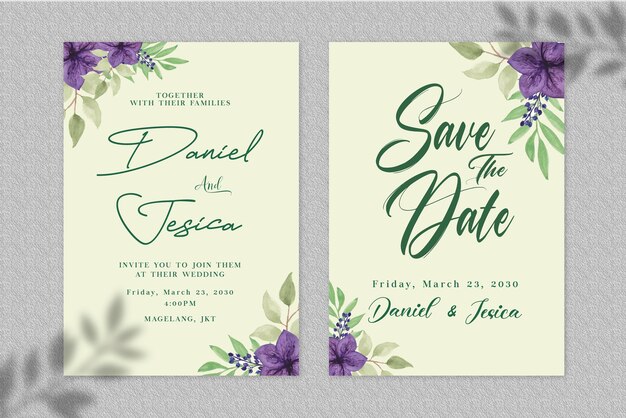 Invitation card with watercolorelements. rustic watercolor psd