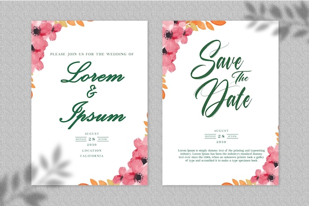  Invitation card with watercolorelements. Rustic watercolor psd