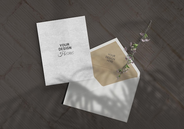 PSD invitation greeting card flyer and envelope mockup