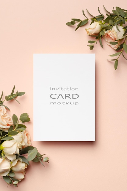 PSD invitation or greeting card mockup with roses flowers