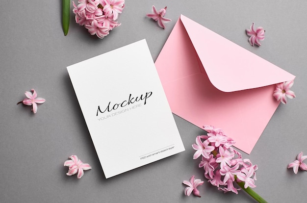 Invitation or greeting card stationary mockup with envelope