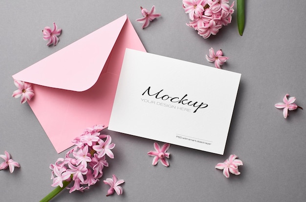 Invitation or greeting card stationary mockup with envelope