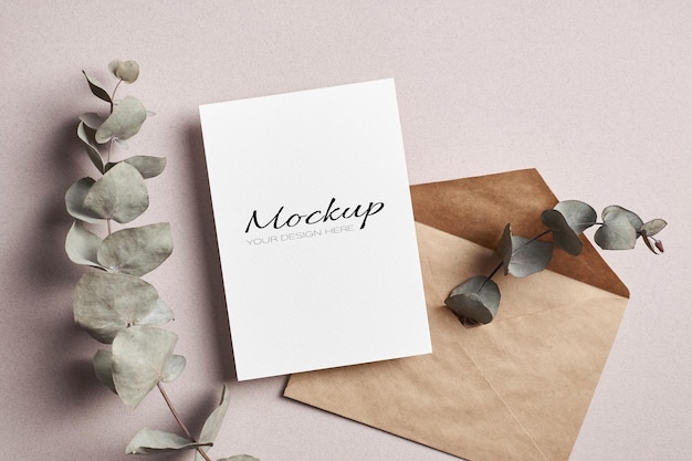 Invitation or greeting card stationary mockup with envelope