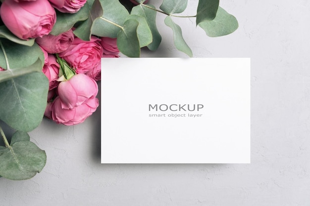 Invitation or greeting card with flowers blank mockup