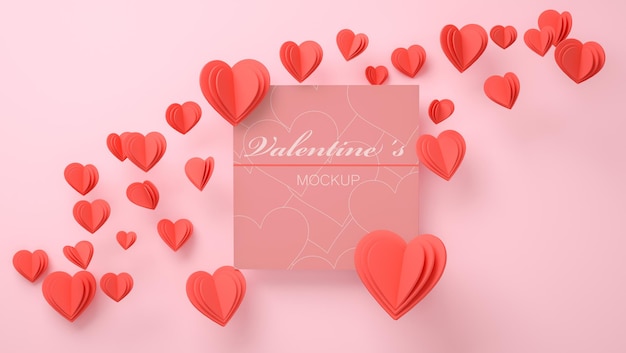 PSD invitation mockup with valentine concept 3d render