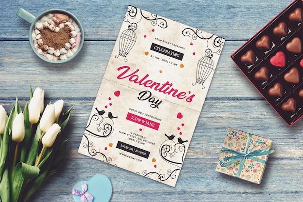 バレンタインデザインの招待モックアップ