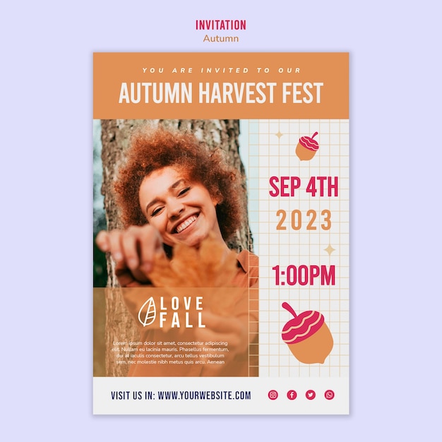PSD invitation template for autumn vibes and season