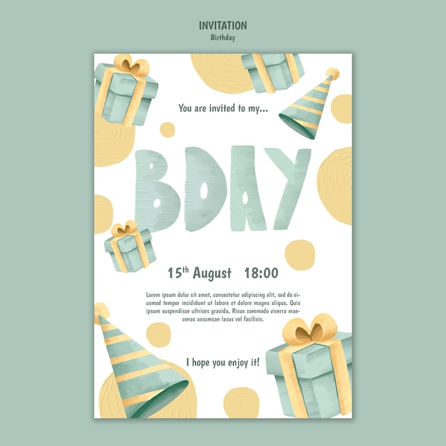 PSD invitation template for birthday party celebration