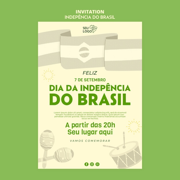 PSD ブラジル独立記念日のお祝いの招待状テンプレート