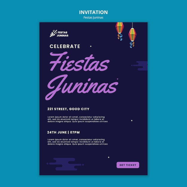 ブラジルのフェスタジュニーナのお祝いの招待状のテンプレート