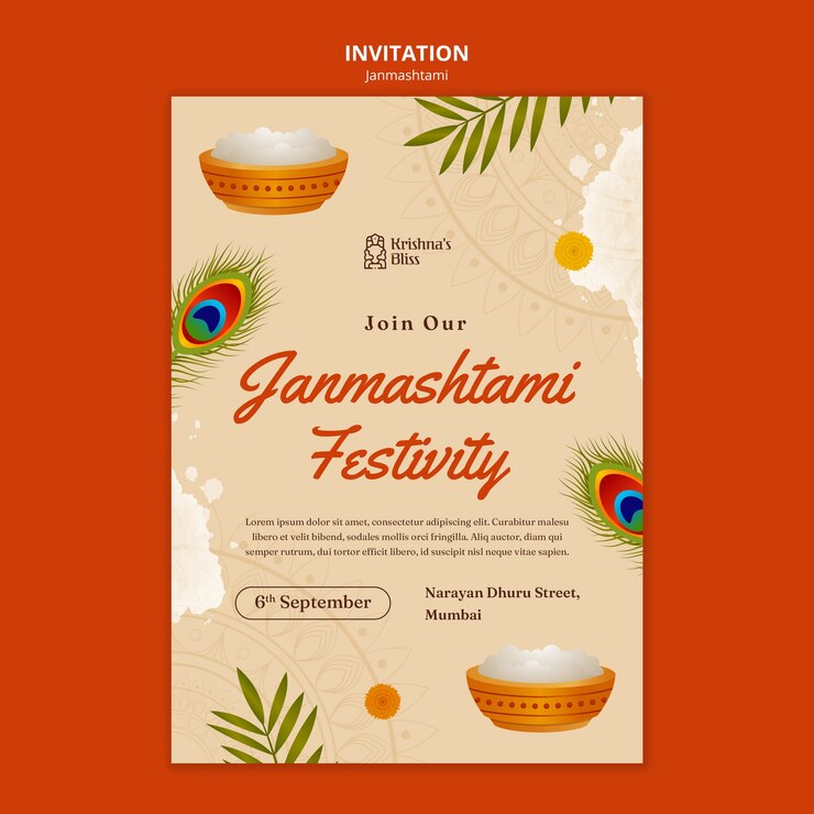 PSD invitation template for janmashtami celebration