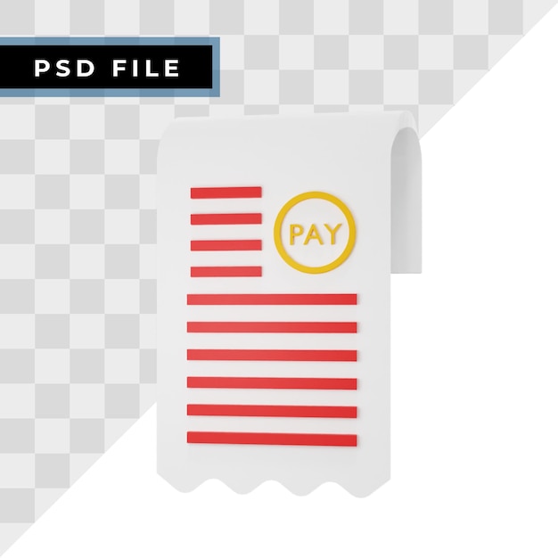 PSD icona di rendering 3d della fattura isolata, perfetta per la presentazione aziendale di e-commerce e il segno di visualizzazione