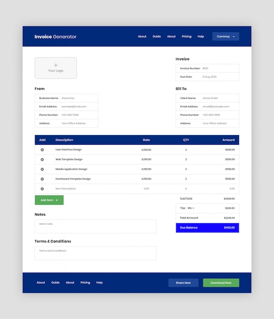 Invoice Generator web app ui template