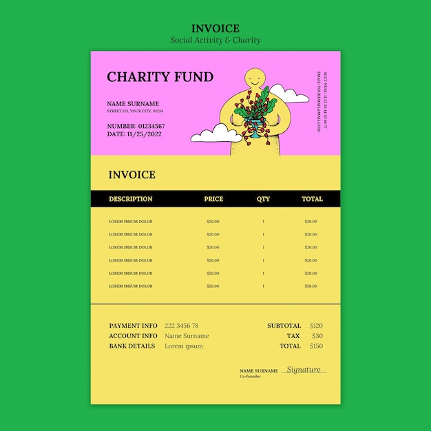 PSD invoice template for charity project