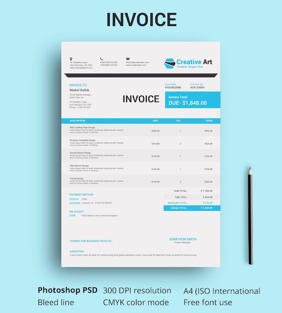 invoice template for creative art services