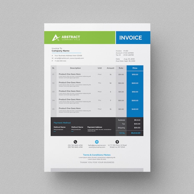 PSD invoice template design