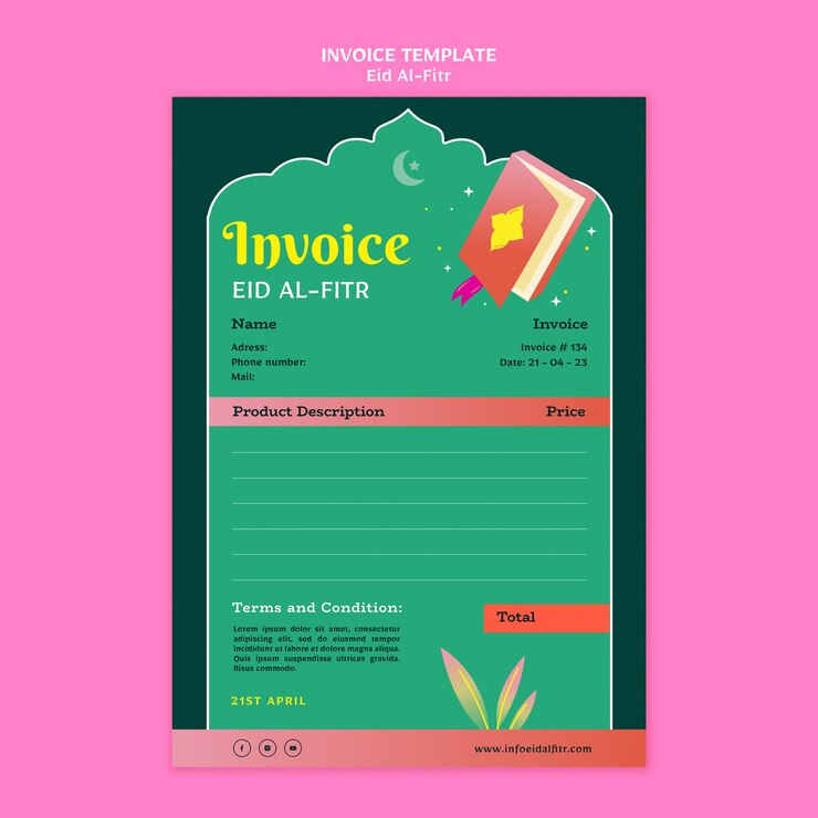 PSD invoice template for islamic eid al-fitr celebration