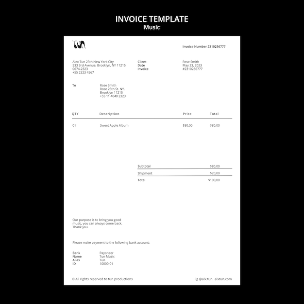 PSD invoice template for music event