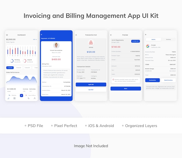 Kit interfaccia utente dell'app per la fatturazione e la gestione della fatturazione