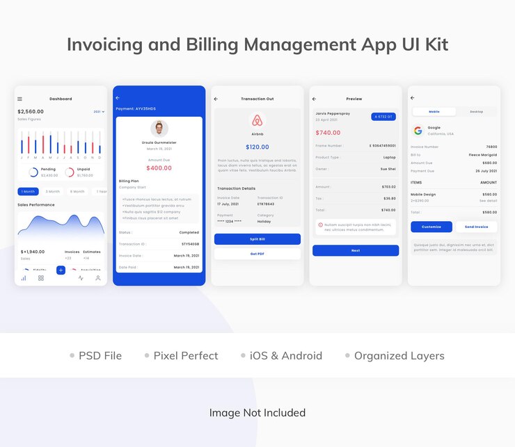 PSD invoicing and billing management app ui kit