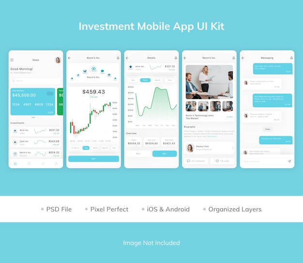 PSD inwestycyjny zestaw ui aplikacji mobilnej