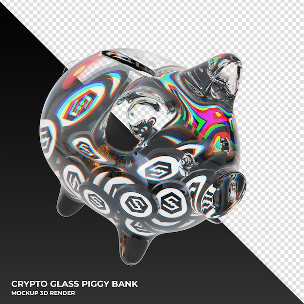 PSD iost iost glass piggy bank with crypto coins 3d illustration