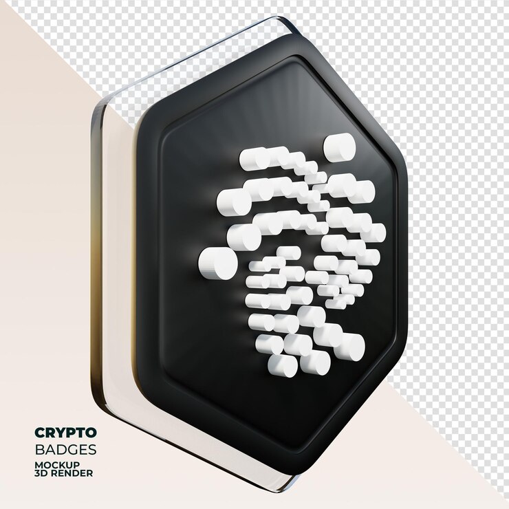 PSD iota miota badge left view 3d rendering coin