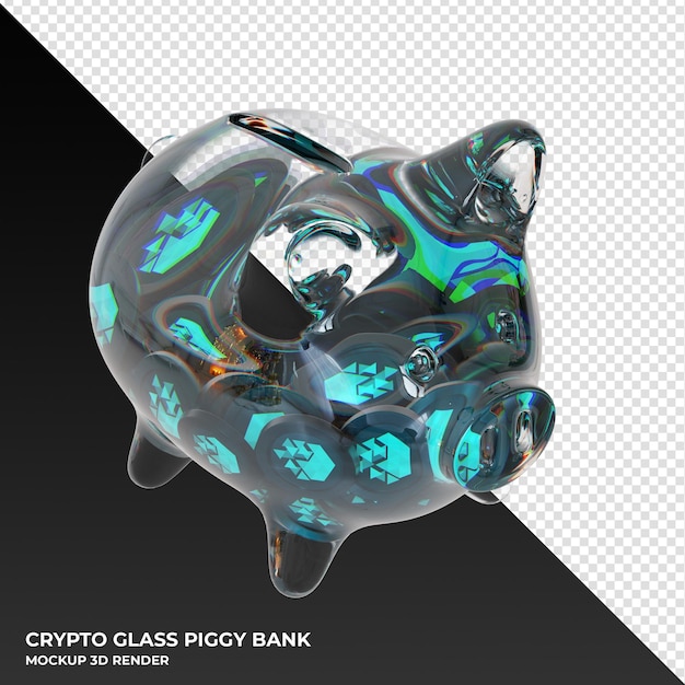 PSD iotex iotx glass piggy bank with crypto coins 3d illustration