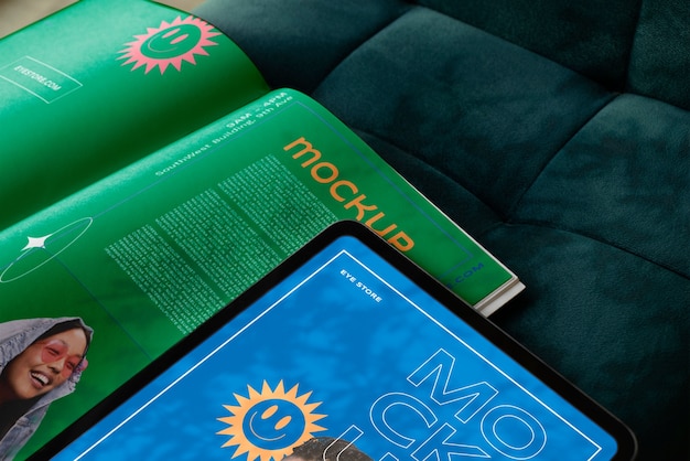Ipad and magazine mockup design