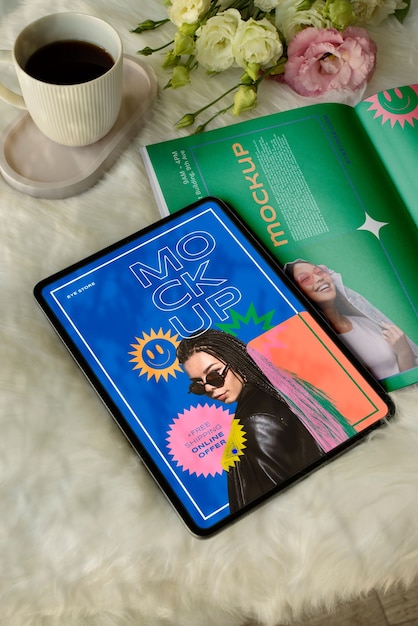 Ipad and magazine mockup design