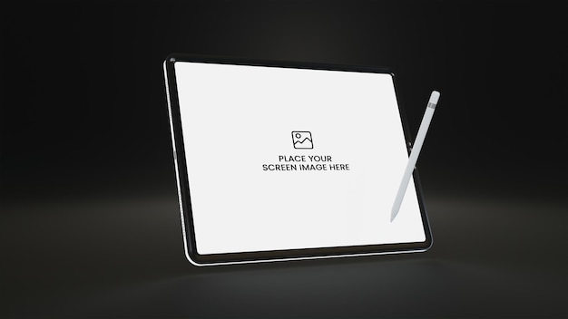 Ipad makieta czarny motyw psd z biurkiem z ekranem pentab