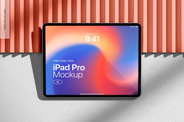 Ipad pro on aesthetic background mockup top view