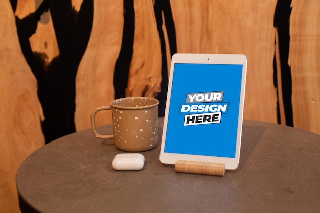 PSD schermo ipad con mockup di tazza di caffè psd