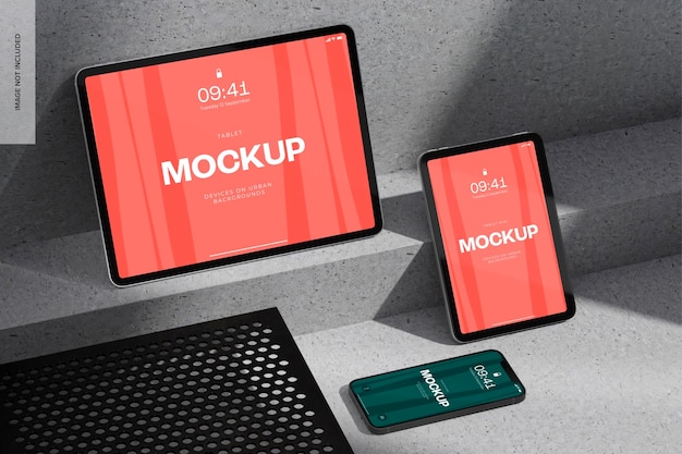 PSD ipad impostato con iphone mockup, vista sinistra