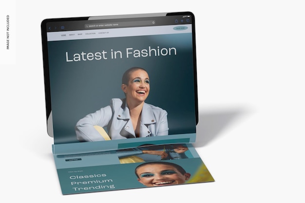 iPad with Long Scroll Screen Mockup, Perspective