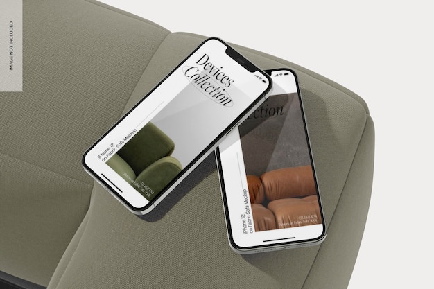 Iphone 12 on sofa mockup