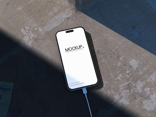 PSD iphone 14 mockup charging phone