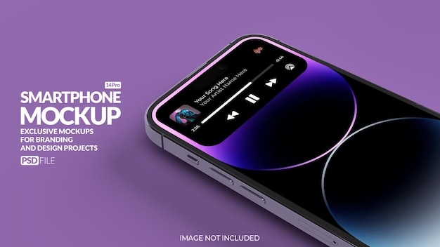 iphone 14 pro max diep paarse smartphone mockup vooraanzicht sjabloon dynamische eilandschermen