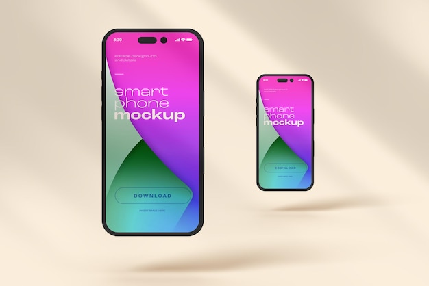 Iphone 14 smart phone mockup design with editable background