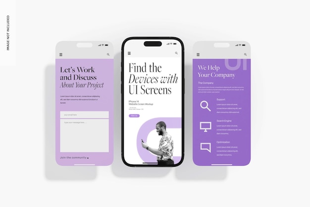 Iphone 14 websiteschermen mockup, bovenaanzicht