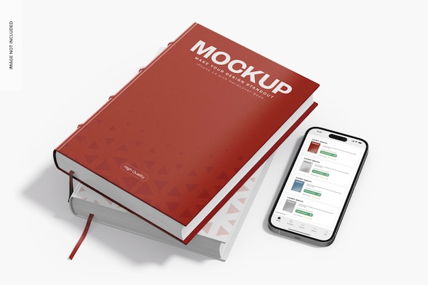 iPhone 14 with Hardcover Books Mockup