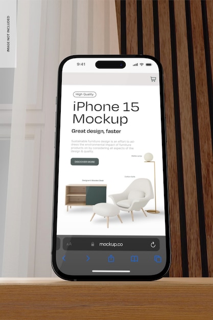 PSD iphone 15 in home scenario mockup perspective 02