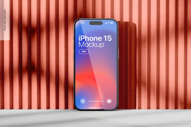 PSD iphone 15 pro on aesthetic background mockup front view