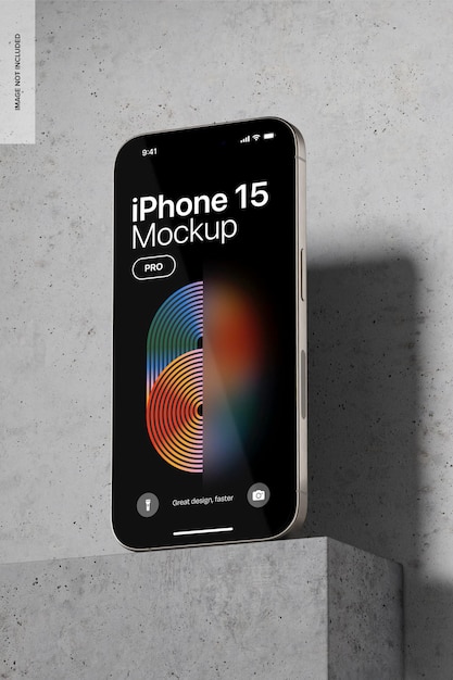 PSD iphone 15 pro on concrete mockup low angle view